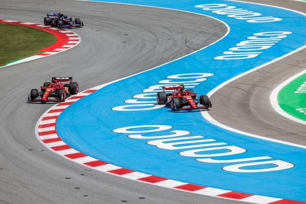 BARCELONA, SPAIN - JUNE 23: Team Ferrari has to scramble in Turn 2 during the Formula 1 Spanish Grand Prix on Sunday, June 23, 2024 at the Circuit De Catalunya in Barcelona, Spain. (Photo by Bob Kupbens Icon Sportswire) AUTO: JUN 23 F1 Spanish Grand Prix EDITORIAL USE ONLY Icon240623081