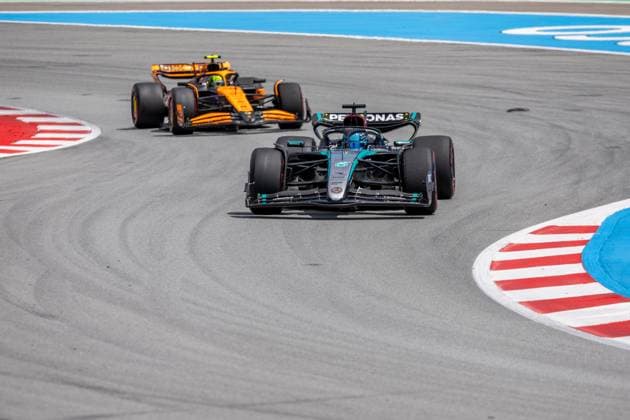 BARCELONA, SPAIN - JUNE 23: George Russell (63) of United Kingdom and team Mercedes-AMG Petronas F1 Team during the Formula 1 Spanish Grand Prix on Sunday, June 23, 2024 at the Circuit De Catalunya in Barcelona, Spain. (Photo by Bob Kupbens Icon Sportswire) AUTO: JUN 23 F1 Spanish Grand Prix EDITORIAL USE ONLY Icon240623090
