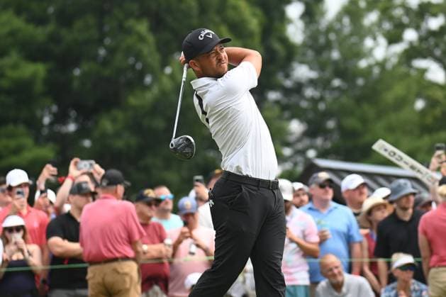 Sunday June 23, 2024: Xander Schauffele follows his tee shot on the first hole during the final round of the Travelers Golf Championship in Cromwell, Connecticut. CSM Cromwell USA - ZUMAc04_ 20240623_zma_c04_013 Copyright: xGregoryxVasilx