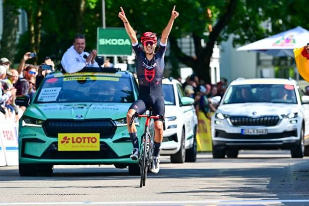 Sport Themen der Woche KW25 Sport Bilder des Tages Marco BRENNER deutscher Meister Deutsche Straßen-Radmeisterschaften 23.06.2024 Marco BRENNER vom Tudor Pro Cycling Team gewinnt das Straßenrennen der Männer Elite am 23.06.2024 und ist deutscher Meister. Deutsche Straßen-Radmeisterschaften 2024 Bad Dürrheim Donaueschingen *** Marco BRENNER German Champion German Road Cycling Championships 23 06 2024 Marco BRENNER of the Tudor Pro Cycling Team wins the mens elite road race on 23 06 2024 and is German Champion German Road Cycling Championships 2024 Bad Dürrheim Donaueschingen