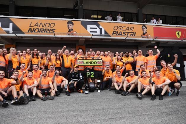 F1 Spanish Grand Prix 2024 Lando Norris of McLaren with the team after the Formula 1 Spanish Grand Prix at Circuit de Barcelona-Catalunya in Barcelona, Spain on June 23, 2024. Barcelona Spain  Copyright: xJakubxPorzyckix originalFilename:porzycki-f1spanis240623_npbfw.jpg