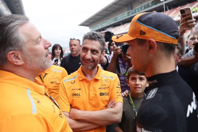 F1 Spanish Grand Prix 2024 Zak Brown, Andrea Stella and Lando Norris of McLaren after the Formula 1 Spanish Grand Prix at Circuit de Barcelona-Catalunya in Barcelona, Spain on June 23, 2024. Barcelona Spain  Copyright: xJakubxPorzyckix originalFilename:porzycki-f1spanis240623_npiEC.jpg
