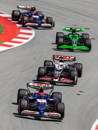 23rd June 2024; Circuit de Barcelona-Catalunya, Barcelona, Spain; Formula 1 Spanish Grand Prix 2023; Race Day; Yuki Tsunoda of the Visa Cash App RB F1 Team driving the VCARB01 on track during the leads followed by Kevin Magnussen of the Haas F1 Team driving the VF24, Zhou Guanyu of the Sauber F1 Team driving the C44 and Daniel Ricciardo of the Visa Cash App RB F1 Team driving the VCARB01  ActionPlus12659326 PabloxGuillen