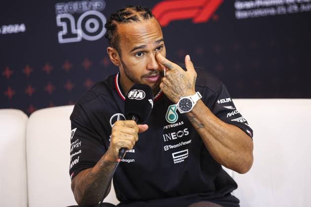 HAMILTON Lewis (gbr), Mercedes AMG F1 Team W15, portrait during the Formula 1 Aramco Gran Premio de Espana 2024, 10th round of the 2024 Formula One World Championship, WM, Weltmeisterschaft from June 21 to 23, 2024 on the Circuit de Barcelona-Catalunya, in Montmeló, Spain - F1 - SPANISH GRAND PRIX 2024 DPPI Panoramic  240623_R10_SPAGNA_DP_EA024228