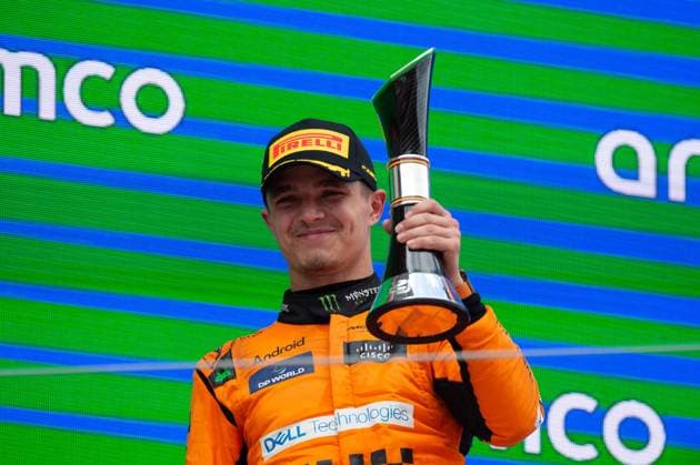 4 Land Norris (GBR) MCLAREN F1 TEAM celebrating second place in the F1 ARAMCO GRAND PRIX OF SPAIN 2024 from 21 to 24 of june @FOTO RACINGPICTURE during FORMULA 1 ARAMCO GRAN PREMIO DE ESPANA 2024 - Race, Formula 1 Championship in Barcelona, Spain, June 23 2024  Copyright: xx xx IPA_Agency_IPA47407039