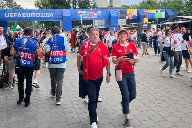 Swiss fans at Frankfurt Stadium Frankfurt 23 06 2024 Germany vs Switzerland, EURO2024 M25, Group A, EM Arena Frankfurt
