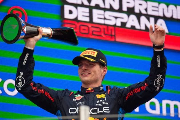 Barcelona: 1 Max Verstappen (NDL) ASTON MARTIN ORACLE REDBULL RACING race winner , celebrating , during the F1 ARAMCO GRAND PRIX OF SPAIN 2024 from 21 to 24 of june @FOTO RACINGPICTURE during FORMULA 1 ARAMCO GRAN PREMIO DE ESPANA 2024 - Race, Formula 1 Championship in Barcelona, Spain, June 23 2024 Formula 1 Championship - FORMULA 1 ARAMCO GRAN PREMIO DE ESPANA 2024 - Race  - ZUMAp169 20240623_zsa_p169_374 Copyright: xIPAx