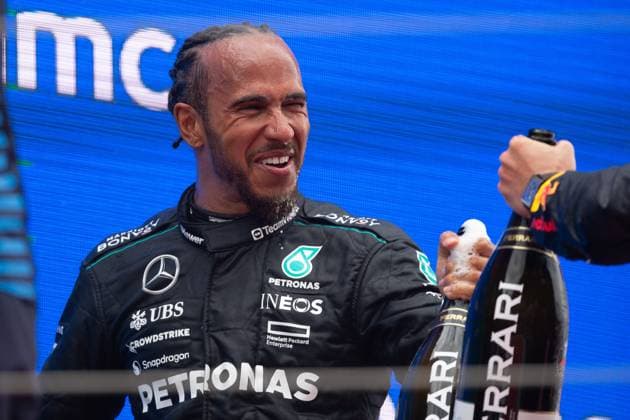Barcelona: 44 Lewis Hamilton (GBR) MERCEDES-AMG PETRONAS F1 TEAM during the race celebrating third place of the F1 ARAMCO GRAND PRIX OF SPAIN 2024 from 21 to 24 of june @FOTO RACINGPICTURE during FORMULA 1 ARAMCO GRAN PREMIO DE ESPANA 2024 - Race, Formula 1 Championship in Barcelona, Spain, June 23 2024 Formula 1 Championship - FORMULA 1 ARAMCO GRAN PREMIO DE ESPANA 2024 - Race  - ZUMAp169 20240623_zsa_p169_391 Copyright: xIPAx
