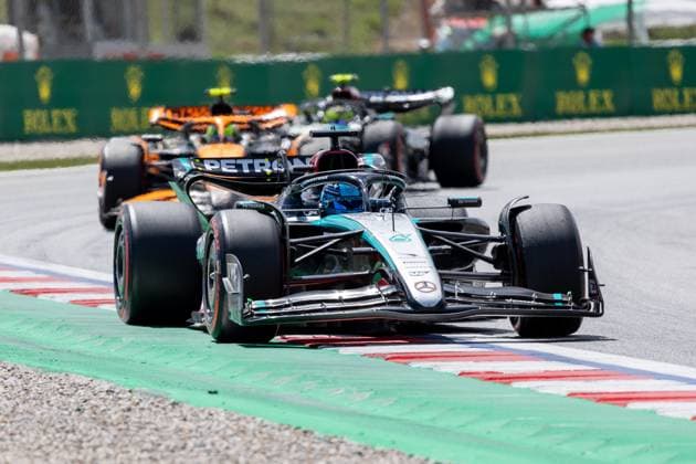 BARCELONA, SPAIN - JUNE 23: George Russell (63) of United Kingdom and team Mercedes-AMG Petronas F1 Team during the Formula 1 Spanish Grand Prix on Sunday, June 23, 2024 at the Circuit De Catalunya in Barcelona, Spain. (Photo by Bob Kupbens Icon Sportswire) AUTO: JUN 23 F1 Spanish Grand Prix EDITORIAL USE ONLY Icon240623153