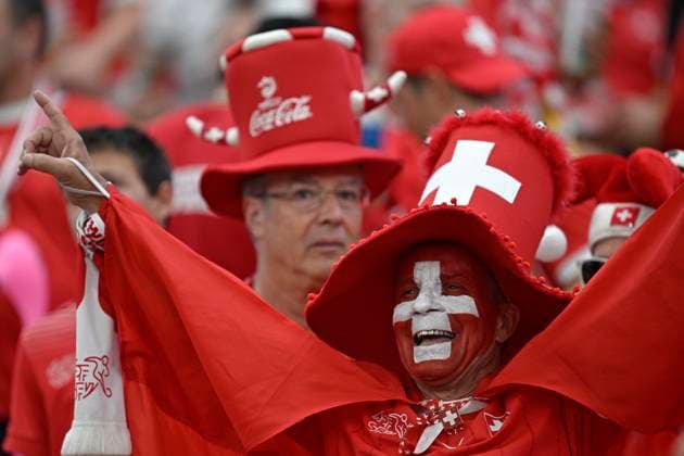 23 06 2024, Football UEFA EURO 2024, preliminary round, match day 3, Germany Switzerland, at the Frankfurt Arena in Frankfurt am Main, The Swiss fans celebrate
