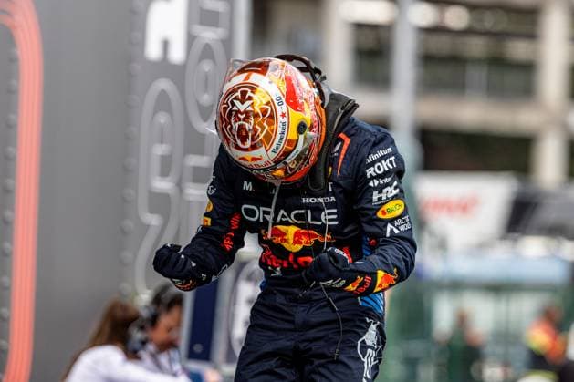 23rd June 2024; Circuit de Barcelona-Catalunya, Barcelona, Spain; Formula 1 Spanish Grand Prix 2023; Race Day; parc ferme, Max Verstappen of the Red Bull Racing Team celebrates his race victory  ActionPlus12659524 PabloxGuillen