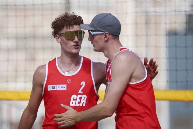 Messina: Maximilian Just (GER) and Robin Sowa (GER) during World Beach Pro Tour, Beach Volley match in Messina, Italy, June 23 2024 Beach Volley match - World Beach Pro Tour  - ZUMAp169 20240623_zsa_p169_543 Copyright: xIPAx