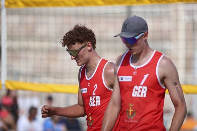 Messina: Maximilian Just (GER) and Robin Sowa (GER) during World Beach Pro Tour, Beach Volley match in Messina, Italy, June 23 2024 Beach Volley match - World Beach Pro Tour  - ZUMAp169 20240623_zsa_p169_561 Copyright: xIPAx