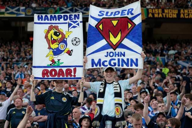 Scotland v Hungary: Group A - UEFA EURO, EM, Europameisterschaft,Fussball 2024 Scottish fans with hand painted signs before the UEFA EURO 2024 group stage match between Scotland and Hungary at Stuttgart Arena on June 23, 2024 in Stuttgart, Germany. Stuttgart Stuttgart Arena Germany Germany Copyright: xRichardxSellers Sportsphoto APLx 14042324