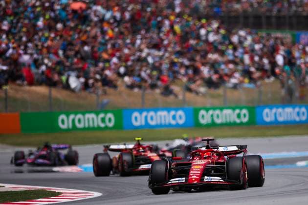16 LECLERC Charles (mco), Scuderia Ferrari SF-24, action during the Formula 1 Aramco Gran Premio de Espana 2024, 10th round of the 2024 Formula One World Championship, WM, Weltmeisterschaft from June 21 to 23, 2024 on the Circuit de Barcelona-Catalunya, in Montmeló, Spain - F1 - SPANISH GRAND PRIX 2024 DPPI Panoramic  240623_R10_SPAGNA_DP_EA012925