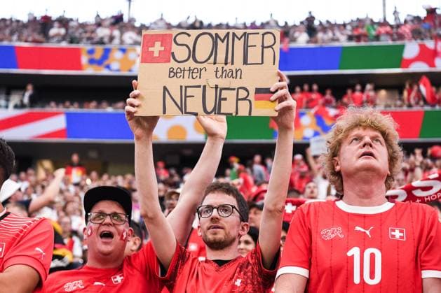 FRANKFURT AM MAIN, GERMANY JUNE 23 fans of Switzerland during the UEFA EURO 2024 group stage match between Switzerland and Germany at Frankfurt Arena on June 23, 2024 in Frankfurt am Main, Germany Frankfurt am Main Frankfurt Arena Hesse Germany Copyright: xJustPictures.ch ManuelxWinterbergerx jp-en-EuSpIm-JP4_MAN_Scotland_Swiss_19Jun2024_CO_00049