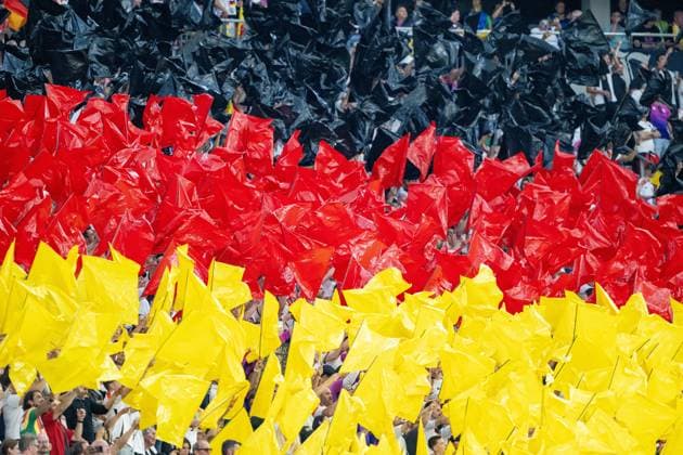 GER, EURO 2024, Group A, Switzerland SUI vs Germany GER 23 06 2024, Frankfurt Arena, Frankfurt, GER, EURO 2024, Group A, Switzerland SUI vs Germany GER In the picture A sea of flags in black red gold German fan curve German fans nordphotoxGmbHxx xDenkinger nph00015
