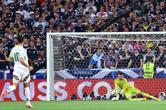 Angus Gunn of Scotland makes a save Scotland v Hungary, UEFA European Championship, EM, Europameisterschaft 2024, Group A, Football, Stuttgart Arena, Stuttgart, Germany, 23 Jun 2024 EDITORIAL USE ONLY No use with unauthorised audio, video, data, fixture lists, club league logos or live services. Online in-match use limited to 120 images, no video emulation. No use in betting, games or single club league player publications.  Copyright: xMichaelxZemanek Shutterstockx 14548075t
