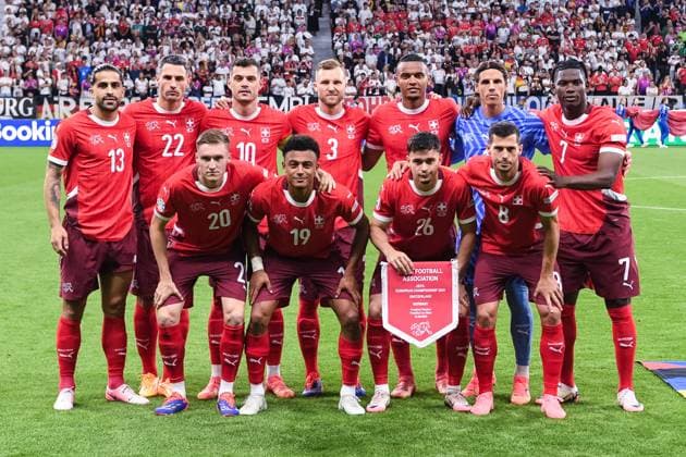 FRANKFURT AM MAIN, GERMANY JUNE 23 Switzerland squad during the UEFA EURO 2024 group stage match between Switzerland and Germany at Frankfurt Arena on June 23, 2024 in Frankfurt am Main, Germany Frankfurt am Main Frankfurt Arena Hesse Germany Copyright: xJustPictures.ch ManuelxWinterbergerx jp-en-EuSpIm-JP4_MAN_Scotland_Swiss_19Jun2024_CO_00054