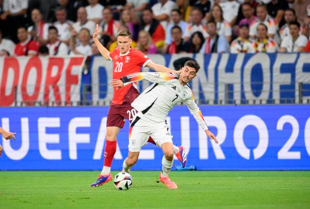 v l AEBISCHER Michel SUI , Kai HAVERTZ GER action, duel, preliminary round 3 match day, group A, match M25, Switzerland SUI Germany GER , on 23 06 2024 in Frankfurt Germany European Football Championship 2024 from 14 06 14 07 2024 in Germany Â