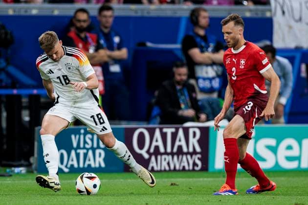 UEFA EURO 2024 Switzerland Germany 23 06 2024 Maximilian Mittelstädt Germany, 18 , Silvan Widmer Switzerland, 3 UEFA EURO 2024 Switzerland Germany Frankfurt Arena, Frankfurt on 23 06 2024 Copyright: xBEAUTIFULxSPORTS Wunderlx