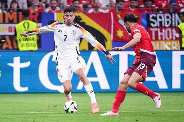 FRANKFURT AM MAIN, GERMANY JUNE 23 Kai Havertz of Germany L against Ricardo Rodriguez of Switzerland R during the UEFA EURO 2024 group stage match between Switzerland and Germany at Frankfurt Arena on June 23, 2024 in Frankfurt am Main, Germany Frankfurt am Main Frankfurt Arena Hesse Germany Copyright: xJustPictures.ch ManuelxWinterbergerx jp-en-EuSpIm-JP4_MAN_Scotland_Swiss_19Jun2024_CO_00058