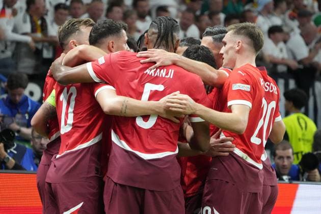 celebrate the goal, goal celebration for 0 1 Dan Ndoye Switzerland, Switzerland, Suisse, 19 Frankfurt 23 06 2024 Germany vs Switzerland, EURO2024 M25, Group A, EM Arena Frankfurt