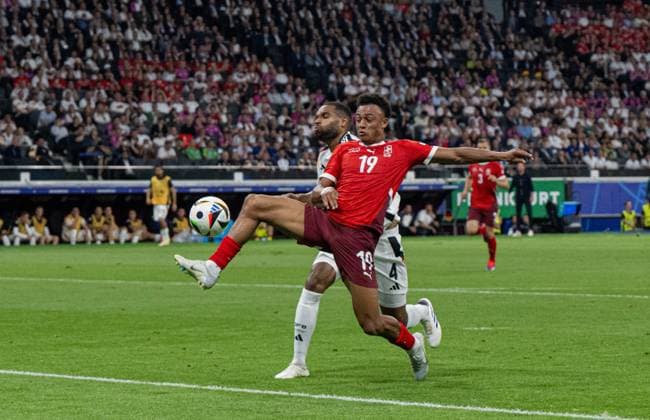 Soccer, Men, Season 2023 24, Euro EM 2024, Group A 3 Matchday in Frankfurt, Switzerland Germany, Dan Ndoye Switzerland scores the goal for 1 0 against Jonathan Tah Germany , 23 06 2024, Copyright: xMatthiasxKochx