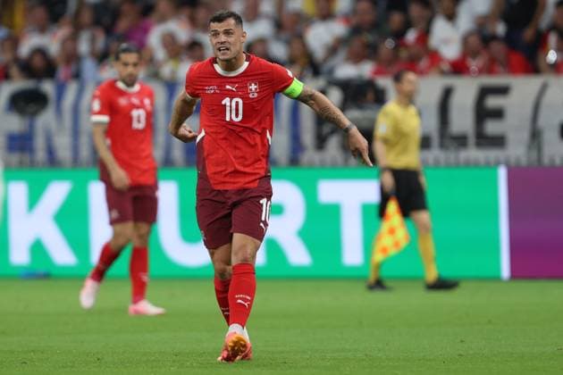 Granit Xhaka Switzerland gestures, UEFA EURO 2024 Group A, Switzerland vs Germany, Arena Frankfurt on June 23, 2024 in Frankfurt am Main, Germany Photo by Oliver Kaelke DeFodi Images Granit Xhaka Switzerland gestures, UEFA EURO 2024 Group A, Switzerland vs Germany, Arena Frankfurt on June 23, 2024 in Frankfurt am Main, Germany Photo by Oliver Kaelke DeFodi Images Defodi 678 2024 06 23 OK SUIGER 0900 Defodi-678