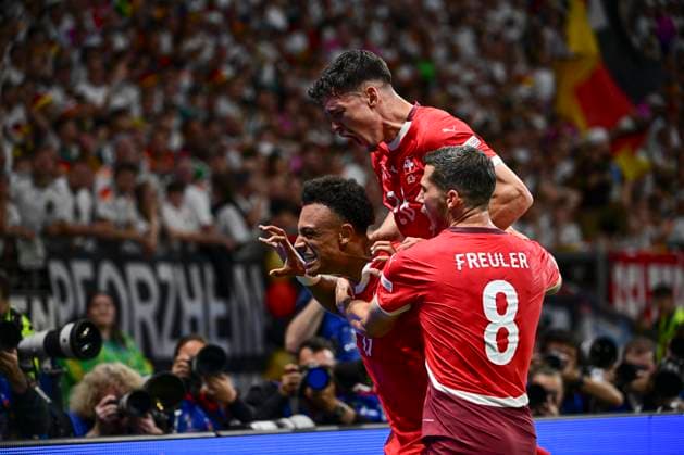 Goal celebration for 1 0 by Dan Ndoye 19 Switzerland , Switzerland vs Germany, Football, UEFA Euro 2024, Group stage, Matchday 3, 23 06 2024 Frankfurt Nordrhein Westfalen Germany Copyright: xkolbert-press MarcxNiemeyerx