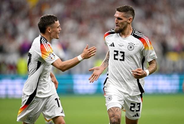 Football Euro 2024 Group A 23 06 2024 Switzerland Germany Cheering Germany, Florian Wirtz left with Robert Andrich right
