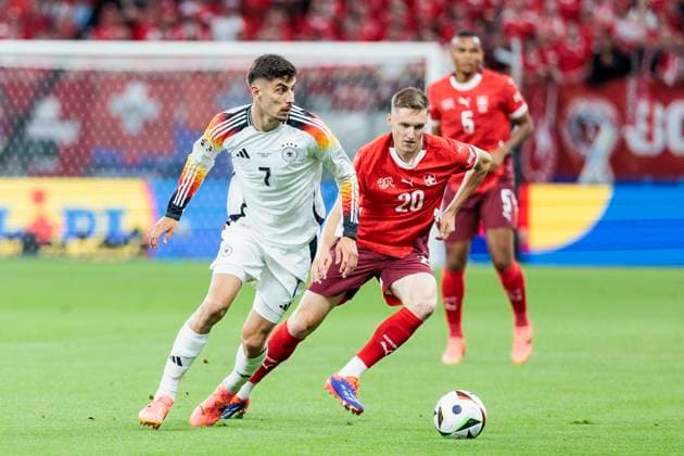 UEFA EURO 2024 Switzerland Germany 23 06 2024 Kai Havertz Germany, 7 , Michel Aebischer Switzerland, 20 UEFA EURO 2024 Switzerland Germany Frankfurt Arena, Frankfurt on 23 06 2024 Copyright: xBEAUTIFULxSPORTS Wunderlx