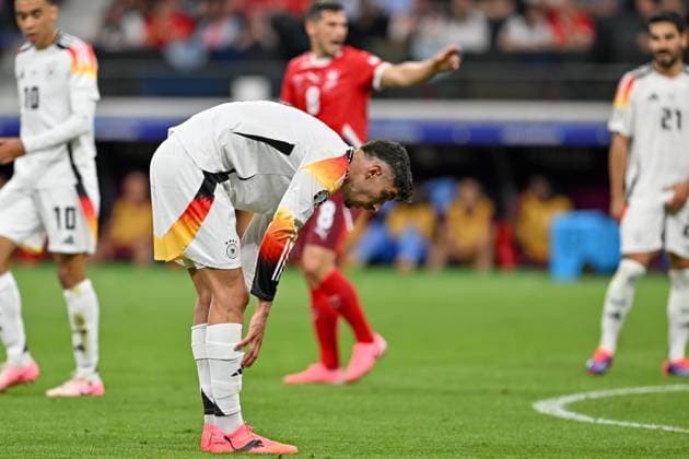 240623 EURO2024 SWITZERLAND VS GERMANY Kai Havertz (7) of Germany looking dejected and disappointed during a soccer game between the national teams of Switzerland and Germany on the third matchday in Group A in the group stage of the UEFA EURO, EM, Europameisterschaft,Fussball 2024 tournament , on Sunday 23 June 2024 in Frankfurt , Germany . PHOTO SPORTPIX David Catry FRANKFURT GERMANY  Copyright: xx 467921