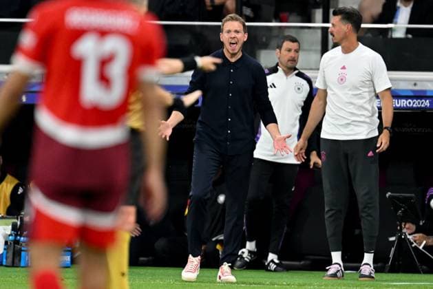 240623 EURO2024 SWITZERLAND VS GERMANY Head Coach Julian Nagelsmann of Germany reacts during a soccer game between the national teams of Switzerland and Germany on the third matchday in Group A in the group stage of the UEFA EURO, EM, Europameisterschaft,Fussball 2024 tournament , on Sunday 23 June 2024 in Frankfurt , Germany . PHOTO SPORTPIX David Catry FRANKFURT GERMANY  Copyright: xx 467924