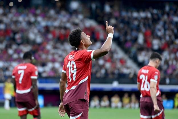 Football Euro 2024 Group A 23 06 2024 Switzerland Germany Switzerland cheers after scoring the 1-0 goal by Dan Ndoye Switzerland