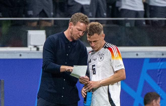 Soccer, Men, Season 2023 24, Euro EM 2024, Group A 3 Matchday in Frankfurt, Switzerland Germany, national coach Julian Nagelsmann Germany , Joshua Kimmich Germany , 23 06 2024, Copyright: xMatthiasxKochx