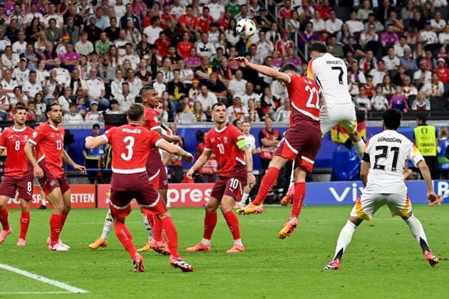 23 06 2024, xjrdrx, European Football Championship 2024, Switzerland Germany emspor, v l Fabian Schär Switzerland Kai Havertz German National Football Team DFB Zweikampf, Aktion, action, battle for the ball DFL DFB REGULATIONS PROHIBIT ANY USE OF PHOTOGRAPHS as IMAGE SEQUENCES and or QUASI VIDEO Frankfurt
