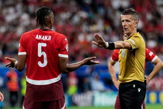 UEFA EURO 2024 Switzerland Germany 23 06 2024 Referees Daniele Orsato ITA , Manuel Akanji Switzerland, 5 UEFA EURO 2024 Switzerland Germany Frankfurt Arena, Frankfurt 23 06 2024 Copyright: xBEAUTIFULxSPORTS Wunderlx