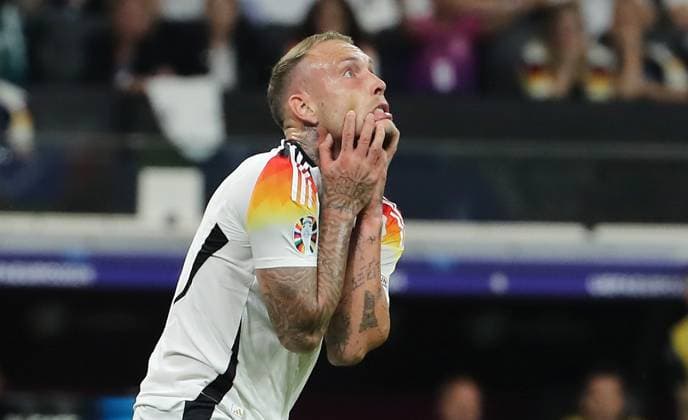 David Raum disappointed Disappointment Sport Football Soccer European Championship Euro 2024 European Championship Men Season 2023 2024 23 06 2024 Switzerland SUI vs Germany GER in Frankfurt a M DFL regulations prohibit any use of photographs as image sequences and or quasi video