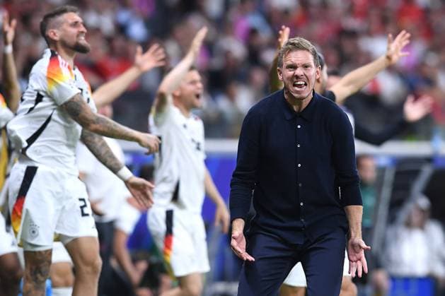Soccer UEFA EURO 2024 group stage 3 matchday Switzerland Germany on 23 06 2024 at the Frankfurt Arena in Frankfurt Julian Nagelsmann national coach coach Germany emotions get excited xRx