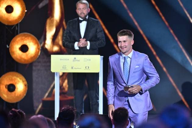 Gala evening to present Golden Stick award for the best Czech Ice hockey, Eishockey player of past season was held in Prague, Czech Republic, on June 23, 2024. On the photo is seen Martin Necas (3rd place). (CTKxPhoto MichaelaxRihova) CTKPhotoP2024062306440  CTKPhotoP2024062306440