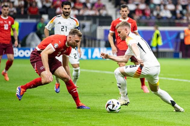 Maximilian Mittelstaedt Germany 18 vs Silvan Widmer Switzerland 03 GER, Switzerland SUI vs Germany DEU , European Football Championship, UEFA EURO 2024, Group A, Matchday 3, 23 06 2024 GER, Switzerland SUI vs Germany DEU , European Football Championship, UEFA EURO 2024, Group A, Matchday 3, 23 06 2024 Frankfurt Copyright: xEibner-Pressefoto RogerxBuerkex EP