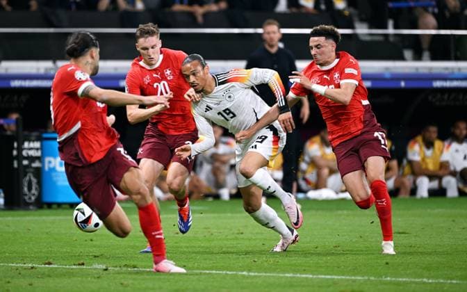 Football, European Championship, EURO 2024, Group A, Frankfurt Arena Switzerland Germany 1 1 Ricardo Rodriguez SUI , Michel Aebischer SUI , Leroy Sane GER , Ruben Vargas SUI Action