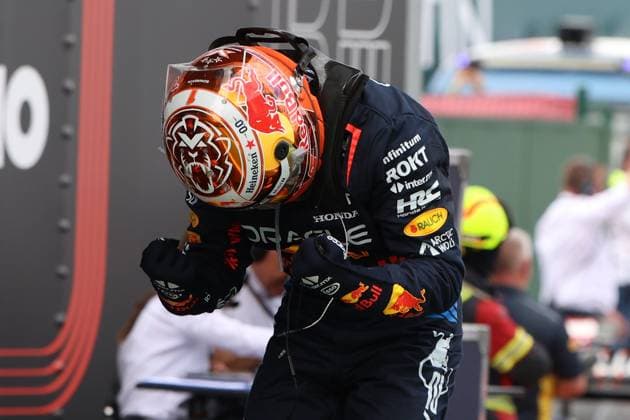 23 06 2024, xrarjax, Motorsport FIA Formula 1, Grand Prix of Spain emspor, v l race Max Verstappen Oracle Red Bull Racing starting number 1 after the race victory joy Barcelona