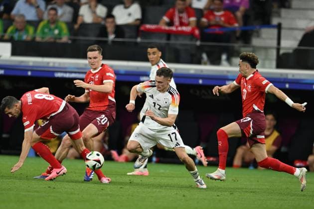 Remo Freuler (Switzerland)Michel Aebischer (Switzerland)Florian Wirtz (Germany)Ruben Vargas (Switzerland) during the UEFA EURO, EM, Europameisterschaft,Fussball Germany 2024 match between Switzerland 1-1 Germany at Frankfurt Arena on June 23, 2024 in Frankfurt, Germany. Noxthirdxpartyxsales  (257435462)