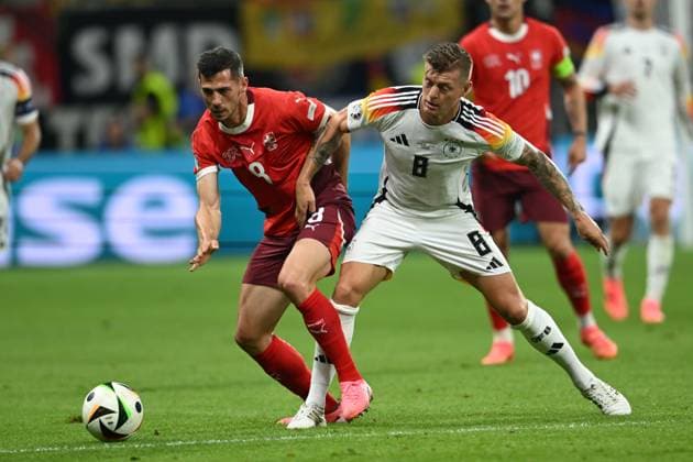 Remo Freuler (Switzerland)Toni Kroos (Germany) during the UEFA EURO, EM, Europameisterschaft,Fussball Germany 2024 match between Switzerland 1-1 Germany at Frankfurt Arena on June 23, 2024 in Frankfurt, Germany. Noxthirdxpartyxsales  (257435511)