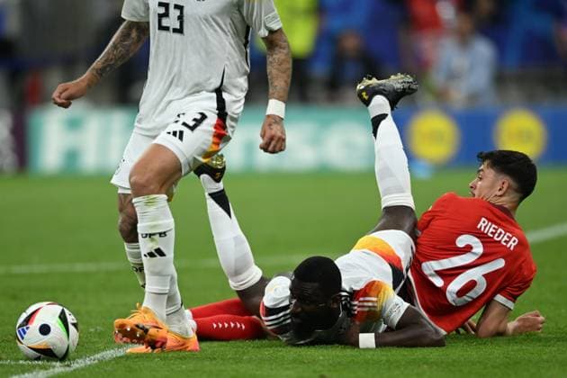 Fabian Rieder (Switzerland)Antonio Rudiger (Germany) during the UEFA EURO, EM, Europameisterschaft,Fussball Germany 2024 match between Switzerland 1-1 Germany at Frankfurt Arena on June 23, 2024 in Frankfurt, Germany. Noxthirdxpartyxsales  (257435529)