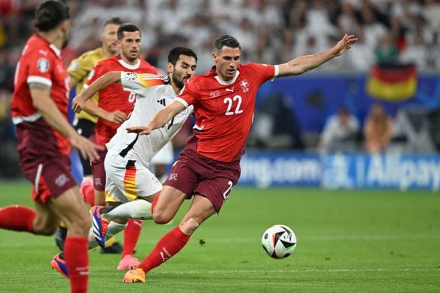 Fabian Schar (Switzerland)IIlkay Gundogan (Germany) during the UEFA EURO, EM, Europameisterschaft,Fussball Germany 2024 match between Switzerland 1-1 Germany at Frankfurt Arena on June 23, 2024 in Frankfurt, Germany. Noxthirdxpartyxsales  (257435877)