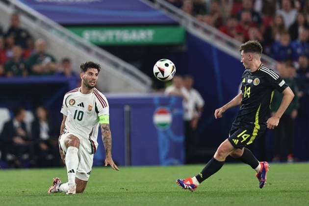 Dominik Szoboszlai (Hungary)Billy Gilmour (Scotland) during the UEFA EURO, EM, Europameisterschaft,Fussball Germany 2024 match between Scotland 0-1 Hungary at Stuttgart Arena on June 23, 2024 in Stuttgart, Germany. Noxthirdxpartyxsales  (257445126)