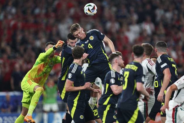 Angus Gunn (Scotland)Grant Hanley (Scotland)Scott McTominay (Scotland) during the UEFA EURO, EM, Europameisterschaft,Fussball Germany 2024 match between Scotland 0-1 Hungary at Stuttgart Arena on June 23, 2024 in Stuttgart, Germany. Noxthirdxpartyxsales  (257445156)